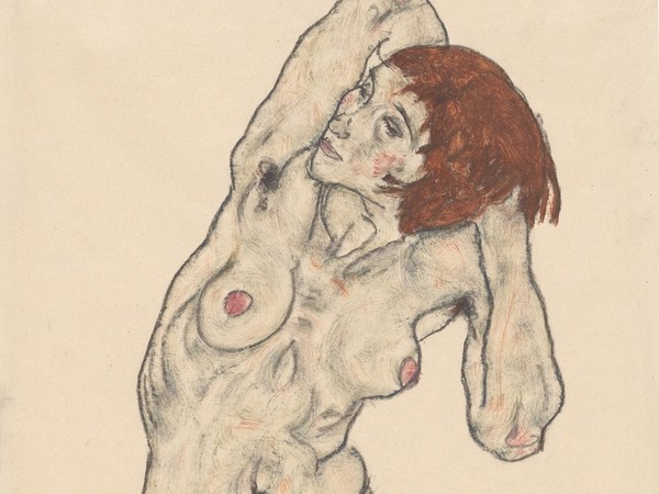 Egon Schiele, Standing nude in black stockings, 1917 (part.)