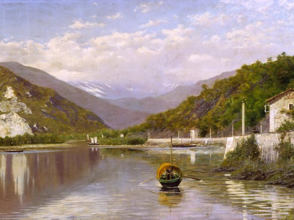 Francesco Gnecchi, Fondo Toce (Lago Maggiore) o Il Sempione dal Lago Maggiore, 1884, olio su tela, cm. 75,5x149. Gallerie d'Italia