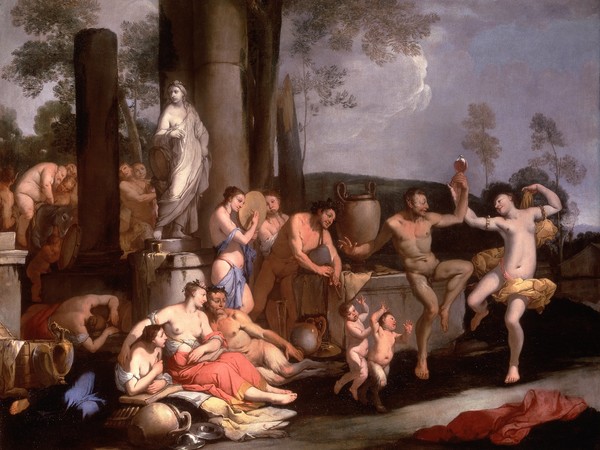 Giulio Carpioni, Baccanale con l'arrivo del coerteo di Sileno, 1665-1670 c.a., olio su tela
