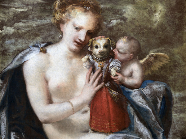 Pietro Liberi (1605 - 1687), Venere, Amore e cagnolino vestito da bambina, Olio su tela, 103 x 75 cm, Collezione privata