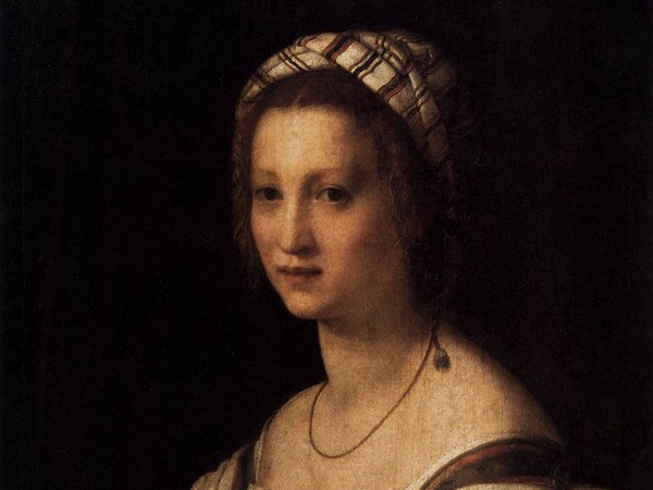 Andrea del Sarto, Ritratto di Lucrezia de Baccio Del Fede, moglie dell'artista, 1513-14. La fredda ed egoista moglie dell'artista, un'arpia secondo il Vasari che la conobbe personalmente fin da piccolo.