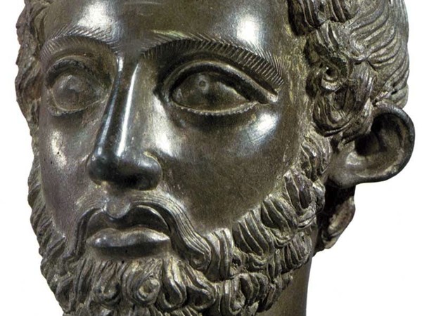 Testa votiva in bronzo di uomo con barba, 425?400 A.C. bronzo, h 7,6 cm. Londra, The British Museum