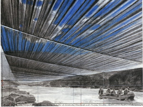 Christo, Over the River (Project for Arkansas River, State of Colorado), Drawing 2008, 22 x 28