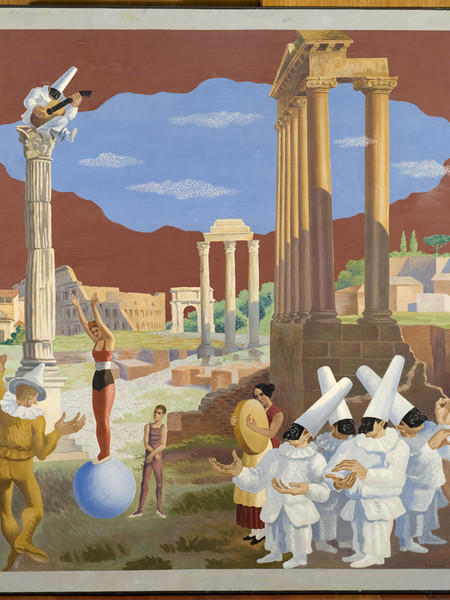 Gino Severini, L'équilibriste o Maschere e rovine, 1928, olio su tela, cm. 160x145,5