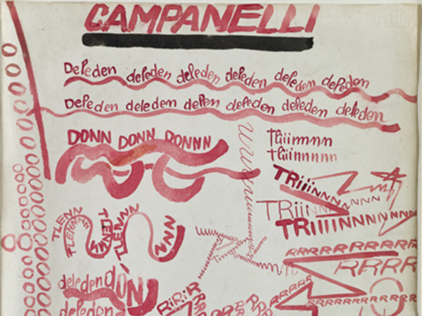 Fortunato Depero, Campanelli (tavola onomalinguistica). Inchiostro su carta, cm 46x36. © Mart