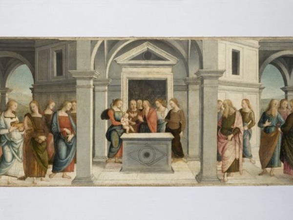 Perugino, Adorazione dei Magi, Presentazione di Gesù al tempio, Nozze di Cana, Predica del Battista (dalla predella del Polittico di Sant’Agostino)