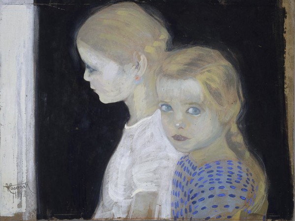 Felice Casorati, Le due bambine, 1912 . Tempera su cartone