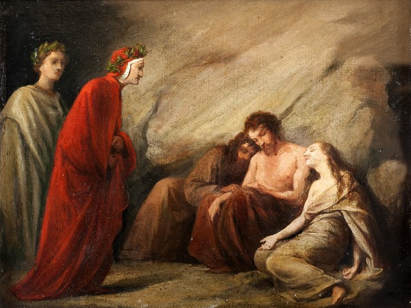 Adeodato Malatesta, Dante incontra Sapìa nel Purgatorio, 1839 ca. Olio su tela, cm. 26,5x33,5. Modena, collezione privata