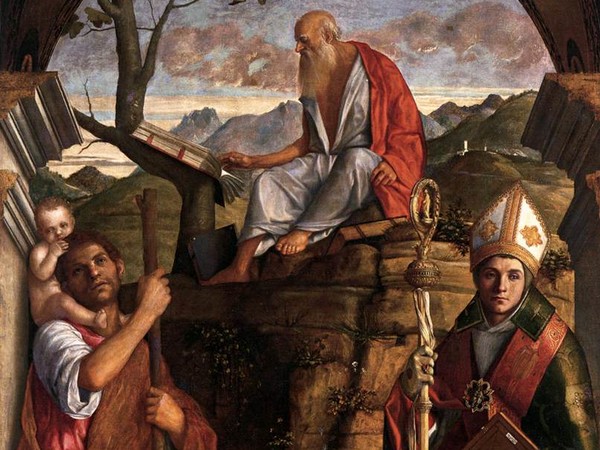 Giovanni Bellini, Pala di San Giovanni Crisostomo ovvero I Santi Cristoforo, Girolamo e Ludovico di Tolosa,1513, Olio su tavola, 300 x 185 cm, Venezia, Chiesa di san Giovanni Crisostomo