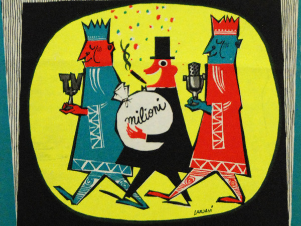 Igino Lardani, detto Gigi Lardani, Lotteria di Capodanno Canzonissima, Locandina pubblicitaria, Cartoncino/cromolitografia, 20 x 34.3 cm, Stampatore Affissi Picchi, Roma 1959, Polo Museale del Veneto - Museo Nazionale Collezione Salce | Courtesy of Fondazione Benetton Studi Ricerche Treviso