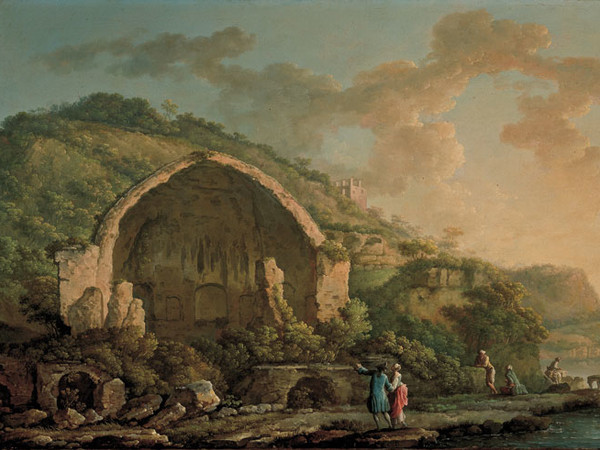 Carlo Bonavia (attivo a Napoli e attestato tra il 1751 e il 1758), Veduta con il tempio di Diana a Baia, 1750-1765 circa, olio su tela
