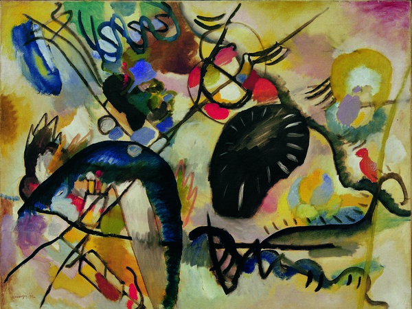 Vassily Kandinsky (Mosca, 1866‐Neully-sur-Seine, Parigi,1944), Schwarzer Fleck I, 1912. Olio su tela, cm 100 x130. San Pietroburgo,The Russian Museum. ©Mondadori Portfolio/AKG Images