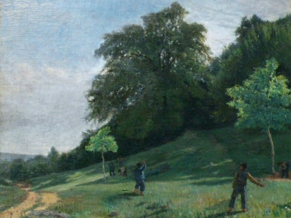 Alberto Issel, Paesaggio con figure, olio su faesite, 1870. Gam Genova