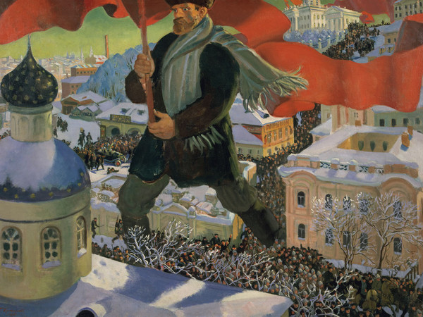 Boris Mikailovich Kustodiev, Bolshevik, 1920 Oil on canvas, 140.5 x 101 cm  cm, State Tretyakov Gallery | Photo © State Tretyakov Gallery. L'opera è esposta nella mostra 