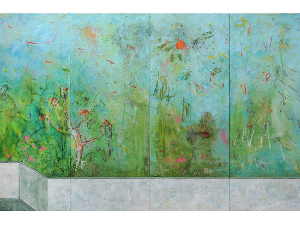 Harry Adams, 2014, Kingfisher in the impossible garden, oil characoal and beeswax encaustic on cotton covered boards