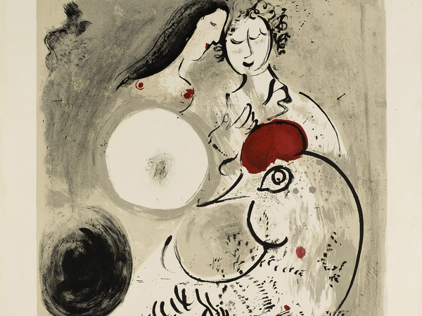 Marc Chagall, Coppia di amanti con gallo, 1951. Litografia a colori, cm 95,4 x 64,7. Dono di Ida Chagall, Parigi © Chagall ® by SIAE 2015