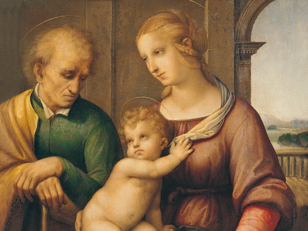 Raffaello Sanzio, Sacra Famiglia, 1506-1507 circa. Olio e tempera su tela, 72,5 x 56,5 cm. San Pietroburgo, Museo Statale Ermitage