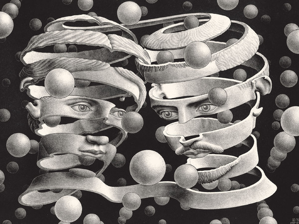 <span>Maurits Cornelis Escher</span>, <em>Vincolo d'unione</em>, <span>Aprile 1956. </span><span>Litografia, 25,3×33,9 cm. </span><span>Collezione Giudiceandrea Federico </span>