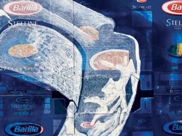 Barilla 1 (particolare), collage e smalto su tela, 2010, cm. 90x90