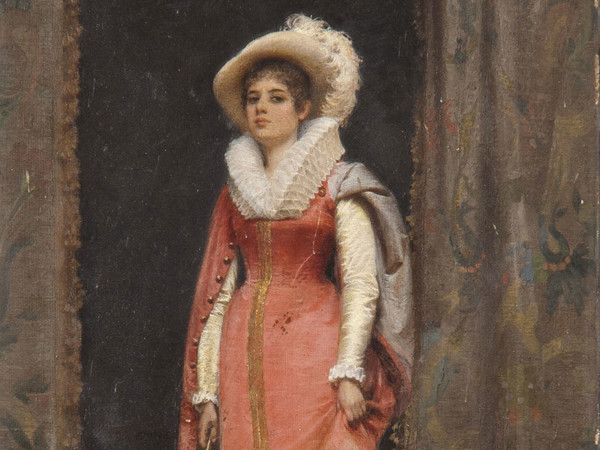 Alfonso Savini, In attesa. Giovane signora in costume da amazzone del '600 (1888 ca.). © Pinacoteca Nazionale di Bologna