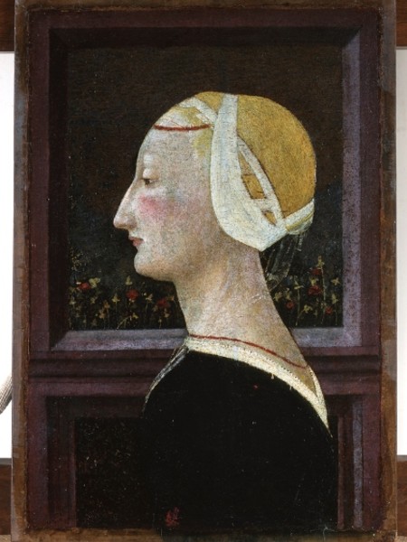 Giovanni di ser Giovanni detto lo Scheggia, Ritratto di donna di profilo, 1460 ca., tempera su tavola, cm 39x27, Paris, Musèe Jacquemart-Andrè, Institut de France