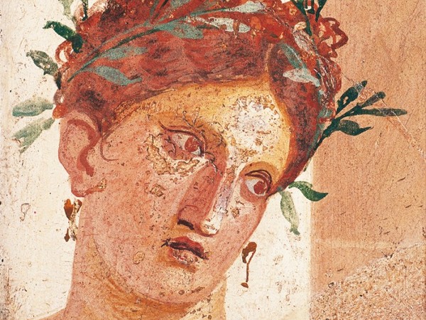 Affresco con testa femminile coronata, intonaco affrescato, da Ercolano. Napoli, Museo Archeologico Nazionale Su concessione del Ministero dei beni e delle attività culturali e del turismo: Museo Archeologico Nazionale, Napoli