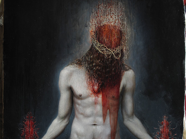 Agostino Arrivabene, Sacro sangue, 2016, olio su legno antico, cm 81 x 65