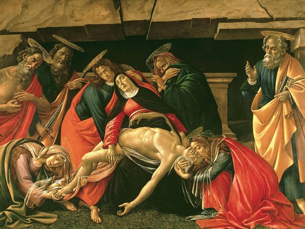 Sandro Botticelli, Compianto sul Cristo morto con i Santi Girolamo, Paolo e Pietro, 1495, tempera su tavola, 207 x 140 cm, Alte Pinakothek, Monaco di Baviera