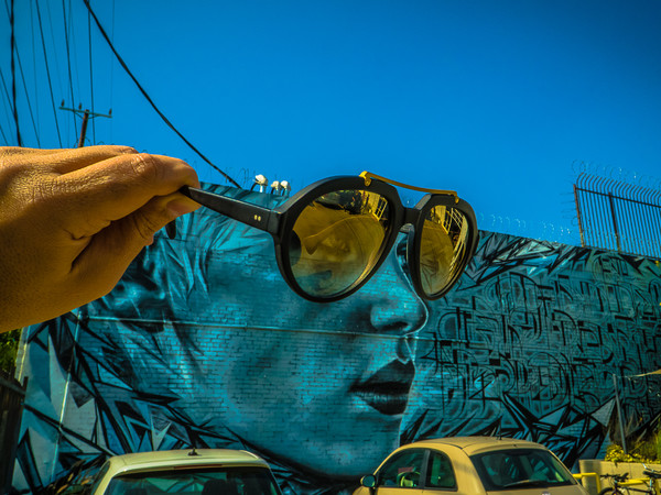 StarFighterA, SHADES OF BLUE, Art District, Los Angeles, Portrait of Scarlet Johansson on a wall in the Art District by StarFighterA, This mural still exists | Photo © Vonjako