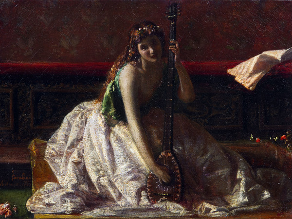 Federico Faruffini, Suonatrice di liuto, 1865, olio su tela 26x35 cm