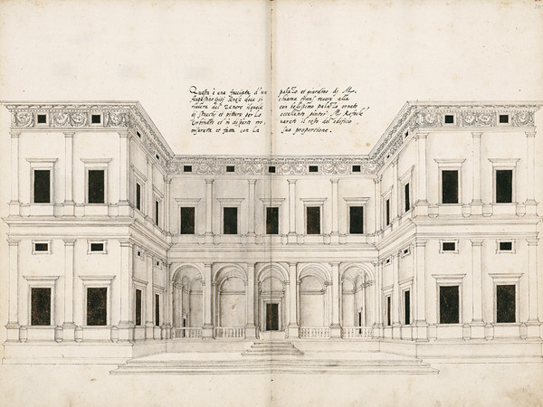 Giovanni Antonio Dosio (San Gimignano, 1533 - Caserta, 1609), Villa Chigi alla Lungara (Farnesina Chigi), In Libro dell’Architettura della Vecchia Roma con alcuni disegni moderni, per un valente Scultor et Architetto in la citta di Roma, con gran diligenza comportato, ff. 27v-28r, Seconda metà del XVI secolo, Disegno su carta, Württembergische Landesbibliothek, Stoccarda