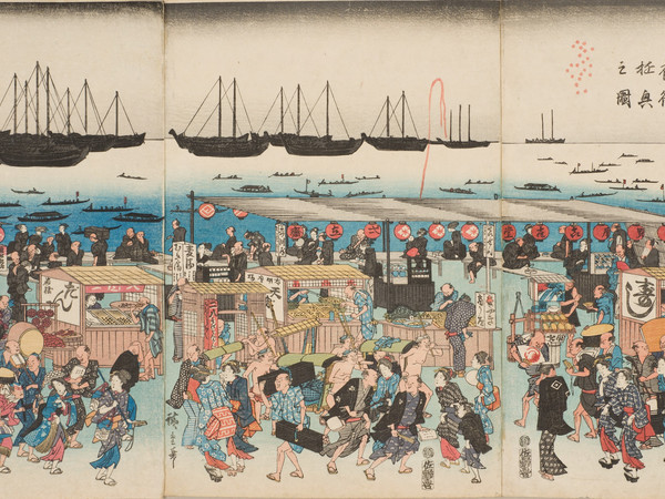 Utagawa Hiroshige, Piaceri in attesa della luna nella ventiseiesima notte aTakanawa, serie Luoghi famosi della capitale orientale Kanagawa. Prefectural Museum of Cultural History  