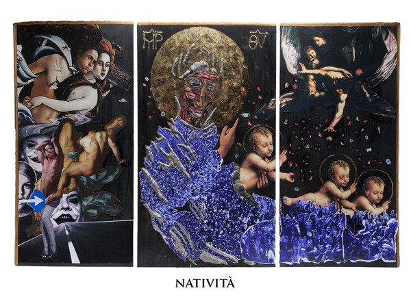 Alek Pierre, Natività, trittico tecnica mista su tavola, cm. 100x160