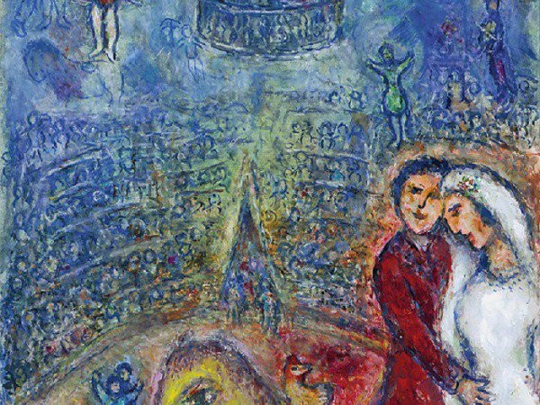 Marc Chagall, Les fiancés au cirque, 1982, olio e pastello su tela, 100 x 73 cm. 