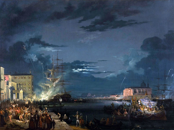 Carlo Grubacs (1801- 1878), Notturno con la Festa del Redentore, Olio su tela, 67 x 100 cm, Collezione privata