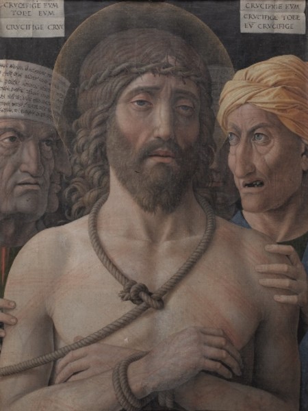 Andrea Mantegna, Ecce homo, 1500, tempera e oro su tela, montato su tavola, cm 142x54, Paris, Musèe Jacquemart-Andrè, Institut de France