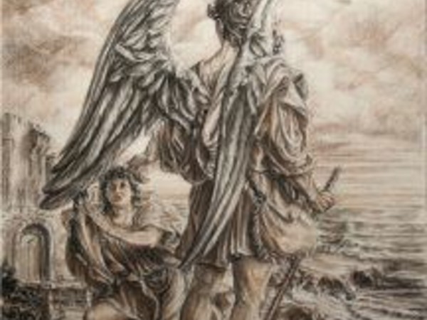 Vito Cotugno, L'angelo e Tobia, tecnica mista, 70x100cm