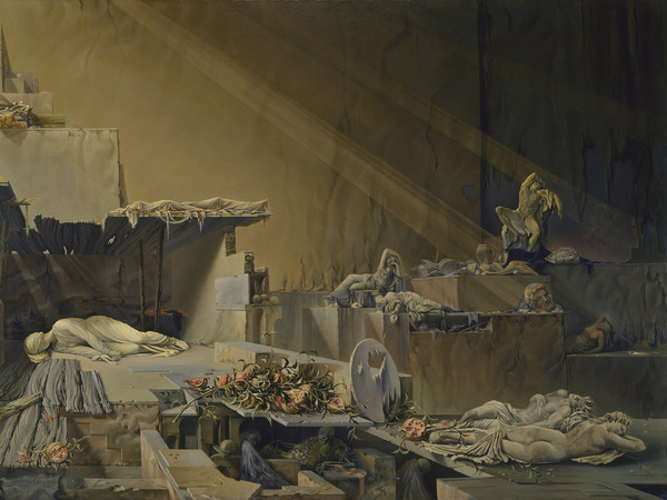 Fabrizio Clerici, Sonno romano, 1955, Olio su tela, 90 × 150 cm, Roma, Accademia Nazionale di San Luca, Inv. n. 107