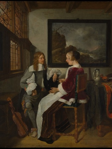 Quirijn van Brekelenkam, Sentimental Conversation, 1661/1662 ca., olio su tavola, 41.3x35.2 cm