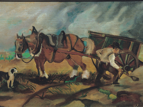 Antonio Ligabue, Il carrettiere, olio su tavola di compensato, 1932-1933, 32x47 cm