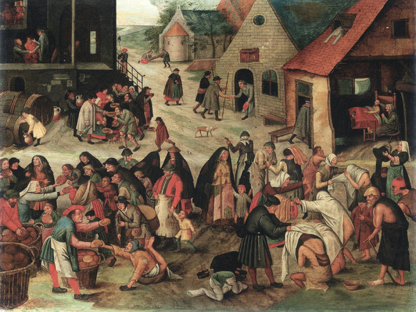 Pieter Brueghel il Giovane, Le sette opere di misericordia, 1616, Olio su tavola, 44×57.5 cm, Collezione privata, Belgio