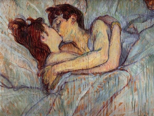Henri De Toulouse-Lautrec, In Bed The Kiss, 1892, Collezione privata | Il bohemienne Toulouse Lautrec dipinse quest'opera post-impressionista per mostrare l'amore tenero e sensuale: due donne nude in un letto che si scambiano un bacio appassionato