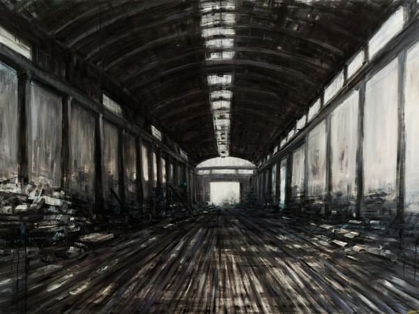 Domenico Marranchino, Capannone abbandonato, Novate Milanese, Milano, 2016, Olio su tela, 210 x 145 cm