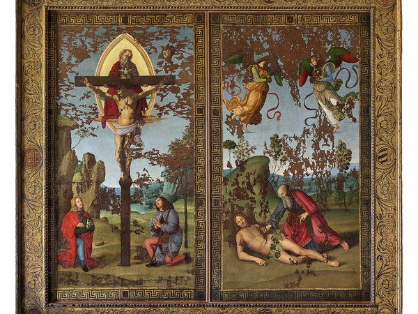 Raffaello, Stendardo della Santissima Trinità, 1499 circa, olio su tela, cm. 166x94 per lato. Pinacoteca Comunale, Città di Castello