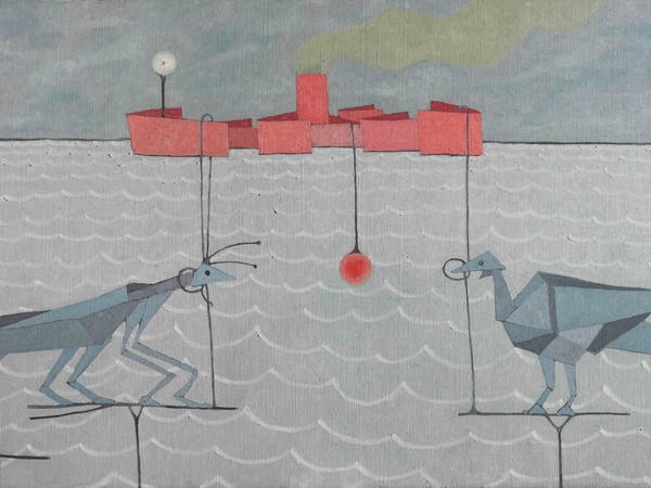  Francesco Casorati, Barca rossa con origami, 2011, olio su tela, cm. 90x150 