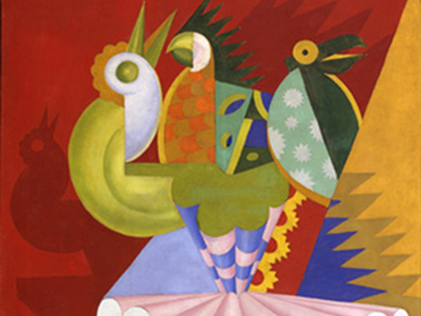 Fortunato Depero, Rotazione di ballerina e pappagalli. Olio su tela, cm 140,5 x 89,5. © Mart, Deposito da Collezione Privata