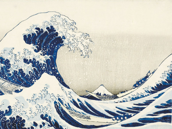 Katsushika Hokusai, La grande onda presso la costa di Kanagawa, dalla serie Trentasei vedute del monte Fuji,1830-1832 circa, Silografia policroma, 25.9 x 38.5 cm, Honolulu Museum of Art | Courtesy of Palazzo Reale, Milano 2016
