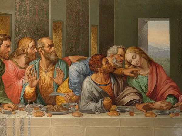 Giacomo Raffaelli, Ultima Cena, Dettaglio, 1806-1814, Vienna, Minoritenkirche | Tra il 1807 e il 1809 Giuseppe Bossi eseguì una copia del dipinto in scala originale su commissione del viceré di Milano, Eugenio de Beauharnais. L'opera fu distrutta dai bombardamenti nel 1943, ma ne resta traccia nei lucidi preparatori conservati a Weimar e nella copia a mosaico di Giacomo Raffaelli, realizzata per la Minoritenkirche di Vienna