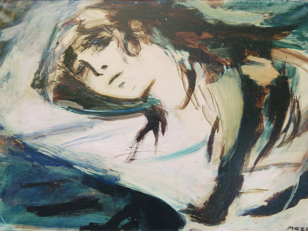 Carola Mazot, Riposo sul prato, 1982, olio su tela, cm. 50x70 