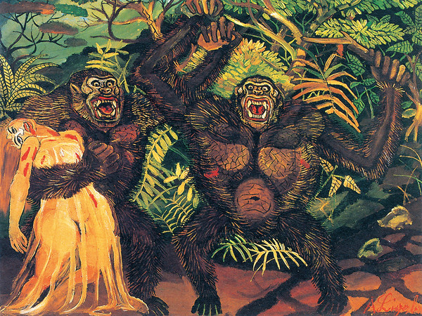 Antonio Ligabue, Gorilla con donna, 1957-1958, Olio su tavola di faesite, 88 x 100 cm